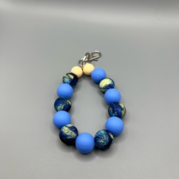 Hand Crafted Accessories - Blue and Yellow Beaded Keychain - Handmade K0255C